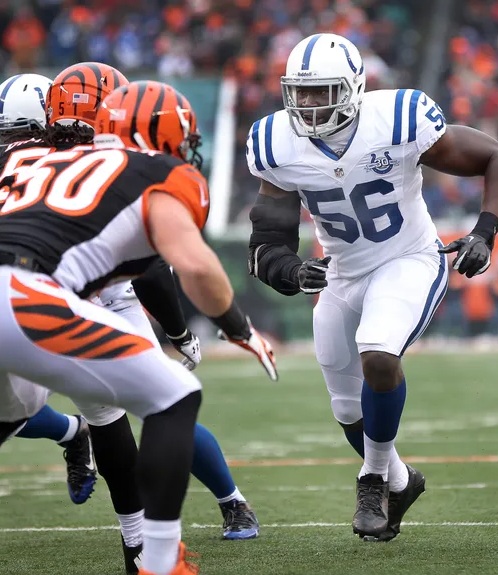 Indianapolis Colts Daniel Adongo eyes the punter on a punt. Indianapolis Colts play the Cincinnati Bengals Sunday, December 8, 2013, afternoon at Paul Brown Stadium in Cincinnati OH