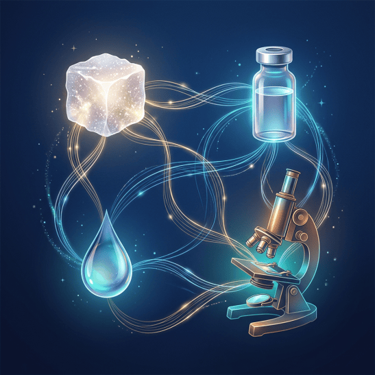 Glowing threads connect public health symbols